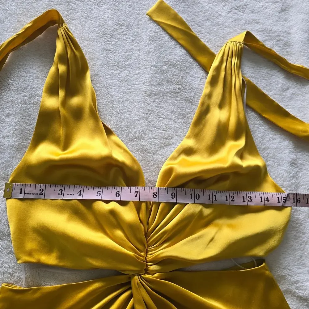 Reformation Silk Halter Maxi Dress Sz 4 Gold Cutout Backless Formal Evening Luxe - Picture 11 of 13